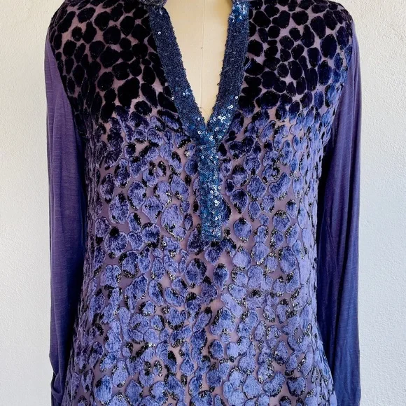 Anthropologie TINY “Vaha” Purple Burnout Velvet Leopard Pattern Blouse + Sequins - Picture 3 of 13